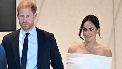 FILE - Britain's Prince Harry, The Duke of Sussex, left, and Meghan, Duchess of Sussex, participate in The Archewell Foundation Parents' Summit "Mental Wellness in the Digital Age" as part of Project Healthy Minds' World Mental Health Day Festival, Oct. 10, 2023, in New York. Prince Harry and his wife, Meghan, will visit Nigeria in May 2024 for talks on the Invictus Games, which he founded to aid the rehabilitation of wounded and sick servicemembers and veterans, a Nigerian official said Sunday, April 28, 2024. (Photo by Evan Agostini/Invision/AP, File) (Evan Agostini/Invision/AP) FILE - Britain's Prince Harry, The Duke of Sussex, left, and Meghan, Duchess of Sussex, participate in The Archewell Foundation Parents' Summit "Mental Wellness in the Digital Age" as part of Project Healthy Minds' World Mental Health Day Festival, Oct. 10, 2023, in New York. Prince Harry and his wife, Meghan, will visit Nigeria in May 2024 for talks on the Invictus Games, which he founded to aid the rehabilitation of wounded and sick servicemembers and veterans, a Nigerian official said Sunday, April 28, 2024. (Photo by Evan Agostini/Invision/AP, File) (Evan Agostini/Invision/AP)