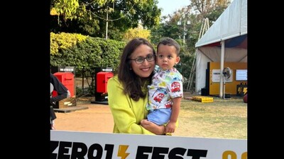 Radhika Gupta with her son Remy in Bengaluru. Radhika Gupta with her son Remy in Bengaluru.