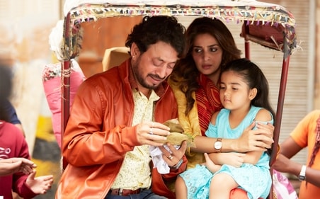 Irrfan with Saba Qamar and Dishita Sehgal in a still from Hindi Medium Irrfan with Saba Qamar and Dishita Sehgal in a still from Hindi Medium