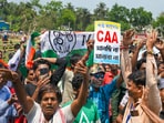 Nadia: People of Matua community demand cancellation of CAA and unconditional citizenship during Chief Minister Mamata Banerjee's election campaign rally ahead of Lok Sabha polls, at Dhubuliya, in Nadia, Sunday, March 31, 2024. (PTI Photo) (PTI03_31_2024_000119B)(PTI)