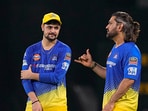 Chennai Super Kings' MS Dhoni and Sameer Rizvi during a practice session Chennai Super Kings' MS Dhoni and Sameer Rizvi during a practice session