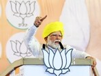 Prime Minister Narendra Modi addresses a public meeting for Lok Sabha polls, in Latur on Tuesday.(BJP )