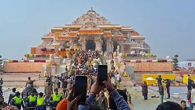 Devotees throng Shri Ram Janmabhoomi Temple on the first day after the January 22 Pran Pratishtha ceremony, in Ayodhya. (ANI file photo) Devotees throng Shri Ram Janmabhoomi Temple on the first day after the January 22 Pran Pratishtha ceremony, in Ayodhya. (ANI file photo)