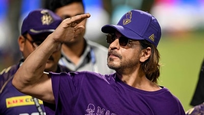 Shah Rukh Khan, who owns Kolkata Knight Riders, was present at the Eden Gardens on Monday to support his team. KKR dominated their chase of 154, winning by 7 wickets. (AFP) Shah Rukh Khan, who owns Kolkata Knight Riders, was present at the Eden Gardens on Monday to support his team. KKR dominated their chase of 154, winning by 7 wickets. (AFP)