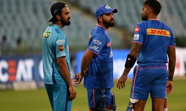 KL Rahul, Rohit Sharma and Suryakumar Yadav at Ekana Stadium in Lucknow (Deepak Gupta/HT)