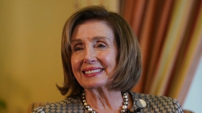 Former Speaker of the United States House of Representatives Nancy Pelosi during a fireside chat with the U.S. Ambassador to Ireland, Claire Cronin, at the Ambassador's residence, Phoenix Park, in Dublin, Sunday, April 21, 2024. (Brian Lawless/PA via AP) (AP) Former Speaker of the United States House of Representatives Nancy Pelosi during a fireside chat with the U.S. Ambassador to Ireland, Claire Cronin, at the Ambassador's residence, Phoenix Park, in Dublin, Sunday, April 21, 2024. (Brian Lawless/PA via AP) (AP)