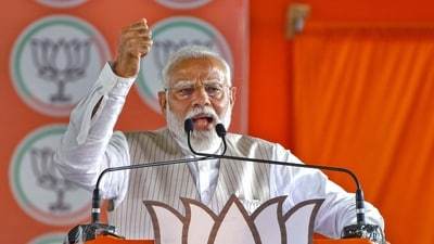 Prime Minister Narendra Modi during a public meeting for Lok Sabha elections, in Zaheerabad, Telangana on April 30, 2024. (PTI) Prime Minister Narendra Modi during a public meeting for Lok Sabha elections, in Zaheerabad, Telangana on April 30, 2024. (PTI)