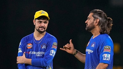 Chennai Super Kings' MS Dhoni and Sameer Rizvi during a practice session (PTI) Chennai Super Kings' MS Dhoni and Sameer Rizvi during a practice session (PTI)