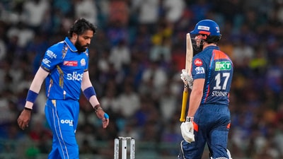 Lucknow: Lucknow Super Giants batter Marcus Stoinis celebrates his half century during the Indian Premier League (IPL) match between Lucknow Super Giants and Mumbai Indians, at the Bharat Ratna Shri Atal Bihari Vajpayee Ekana Cricket Stadium, in Lucknow, Tuesday, April 30, 2024. (PTI Photo/Atul Yadav)(PTI04_30_2024_000462A) (PTI) Lucknow: Lucknow Super Giants batter Marcus Stoinis celebrates his half century during the Indian Premier League (IPL) match between Lucknow Super Giants and Mumbai Indians, at the Bharat Ratna Shri Atal Bihari Vajpayee Ekana Cricket Stadium, in Lucknow, Tuesday, April 30, 2024. (PTI Photo/Atul Yadav)(PTI04_30_2024_000462A) (PTI)
