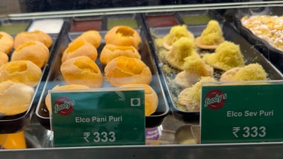 The entrepreneur shared a photo of the snack counter at a Mumbai airport food stall. (X/@kaushikmkj) The entrepreneur shared a photo of the snack counter at a Mumbai airport food stall. (X/@kaushikmkj)