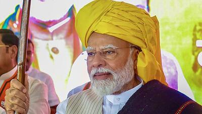Prime Minister Narendra Modi during a public meeting for Lok Sabha elections, in Madha, Tuesday. (PTI) Prime Minister Narendra Modi during a public meeting for Lok Sabha elections, in Madha, Tuesday. (PTI)
