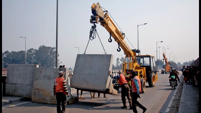 The Shambhu border (Punjab-Haryana border) was barricaded as security tightens ahead of farmer unions' planned march to Delhi on February 13, in Patiala (Harmeet Sodhi/File) The Shambhu border (Punjab-Haryana border) was barricaded as security tightens ahead of farmer unions' planned march to Delhi on February 13, in Patiala (Harmeet Sodhi/File)