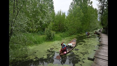 The flood threat abated in Kashmir as the weather improved across the Valley on Tuesday. (Waseem Andrabi /HT) The flood threat abated in Kashmir as the weather improved across the Valley on Tuesday. (Waseem Andrabi /HT)