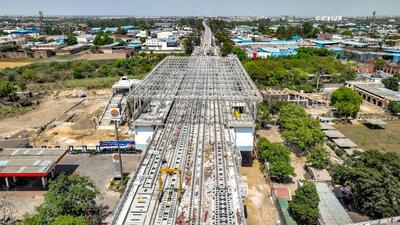 Work progressing on Partapur station in Meerut, where the outer tracks will be for RRTS and inner ones for metro. (HT Photo) Work progressing on Partapur station in Meerut, where the outer tracks will be for RRTS and inner ones for metro. (HT Photo)
