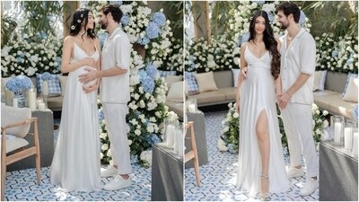 Alanna and Ivor announced that they were expecting their first child in February. The couple later hosted a blue and pastel-themed baby shower at her parent's home in Mumbai. Alanna's cousin, actor Ananya Panday, Ananya's rumoured boyfriend Aditya Roy Kapur, Gauri Khan and Bipasha Basu attended the celebrations. (Instagram) Alanna and Ivor announced that they were expecting their first child in February. The couple later hosted a blue and pastel-themed baby shower at her parent's home in Mumbai. Alanna's cousin, actor Ananya Panday, Ananya's rumoured boyfriend Aditya Roy Kapur, Gauri Khan and Bipasha Basu attended the celebrations. (Instagram)