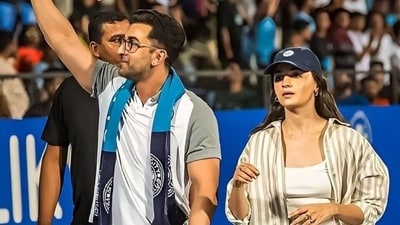 Alia Bhatt and Ranbir Kapoor attended the ISL semi-finals to support his team, Mumbai City FC. (Instagram) Alia Bhatt and Ranbir Kapoor attended the ISL semi-finals to support his team, Mumbai City FC. (Instagram)