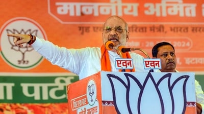 Union Home Minister and BJP leader Amit Shah addresses a public meeting for Lok Sabha elections 2024. (PTI / File) Union Home Minister and BJP leader Amit Shah addresses a public meeting for Lok Sabha elections 2024. (PTI / File)