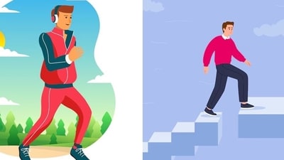 People who do not have any joint issues, not feel strained and enjoy climbing the stairs, may prefer it to walking, as in terms of burning calories, the former is more effective. (Freepik) People who do not have any joint issues, not feel strained and enjoy climbing the stairs, may prefer it to walking, as in terms of burning calories, the former is more effective. (Freepik)