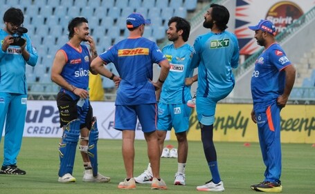 LSG and Mumbai Indians players at Ekana Stadium in Lucknow (Deepak Gupta/HT)
