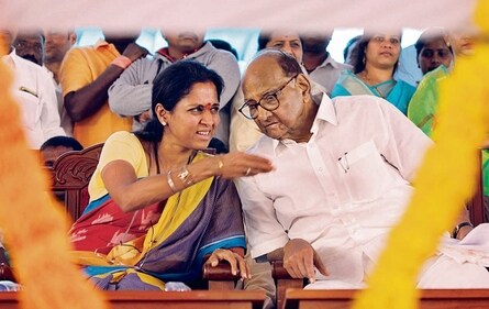 Supriya Sule with her father Sharad Pawar during a campaign rally in Baramati. (HT Photo) Supriya Sule with her father Sharad Pawar during a campaign rally in Baramati. (HT Photo)