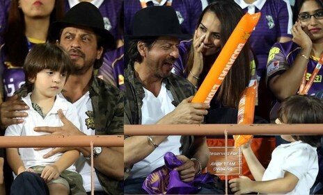 AbRam and Shah Rukh flaunting their matching tattoos at IPL 2017 AbRam and Shah Rukh flaunting their matching tattoos at IPL 2017
