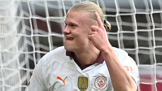 Manchester City forward Erling Haaland has just been featured in the Clash of Kings video game as a playable character. (AFP)