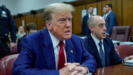 Former President Donald Trump awaits the start of proceedings at Manhattan criminal court, Tuesday, April 30, 2024, in New York. (Eduardo Munoz/Pool Photo via AP) (AP)
