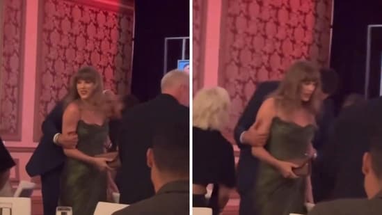 Taylor Swift received a bunch of kisses on her shoulder from Travis Kelce.