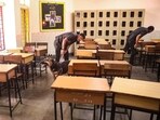 Noida: Security personnel inspect a class room at the DPS School after a bomb threat was received by the school via e-mail, at Sector 30, in Noida, Wednesday, May 1, 2024. (PTI Photo) (PTI05_01_2024_000037B) Noida: Security personnel inspect a class room at the DPS School after a bomb threat was received by the school via e-mail, at Sector 30, in Noida, Wednesday, May 1, 2024. (PTI Photo) (PTI05_01_2024_000037B)