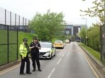 Police stand outside the Birley Academy in Sheffield, northern England, on Wednesday, May 1, 2024. Police stand outside the Birley Academy in Sheffield, northern England, on Wednesday, May 1, 2024.