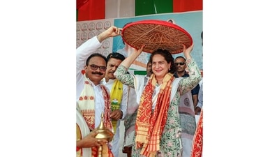 AICC General Secretary Priyanka Gandhi during a rally in Dhubri district, Assam. (PTI) AICC General Secretary Priyanka Gandhi during a rally in Dhubri district, Assam. (PTI)