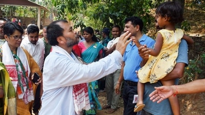 Raijor Dal chief and Sivasagar MLA Akhil Gogoi during an election campaign in support of Congress candidate, Mira Barthakur in Guwahati, Assam. (ANI) Raijor Dal chief and Sivasagar MLA Akhil Gogoi during an election campaign in support of Congress candidate, Mira Barthakur in Guwahati, Assam. (ANI)