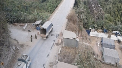 Aerial view of the mobile check post in Sonapur (David Laitphlang )