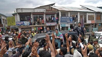 Former chief minister Mehbooba Mufti during a roadshow in Anantnag. (ANI) Former chief minister Mehbooba Mufti during a roadshow in Anantnag. (ANI)