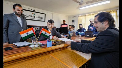 He was accompanied by senior party leaders and dozen of workers. (PTI) He was accompanied by senior party leaders and dozen of workers. (PTI)