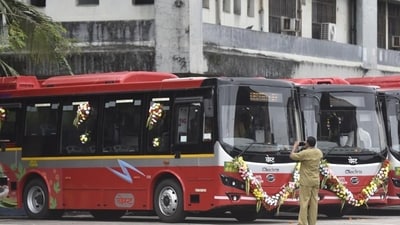 Mumbai, India - September 9, 2019: New AC electric bus and new BEST mobile app was launch at Colaba Best Depot in Mumbai, India, on Monday, September 9, 2019. (Photo by Kunal Patil/ Hindustan Times) (Hindustan Times) Mumbai, India - September 9, 2019: New AC electric bus and new BEST mobile app was launch at Colaba Best Depot in Mumbai, India, on Monday, September 9, 2019. (Photo by Kunal Patil/ Hindustan Times) (Hindustan Times)