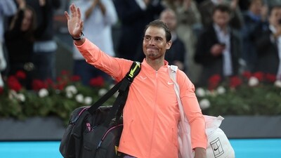 Spain's Rafael Nadal gestures after losing against Czech Republic's Jiri Lehecka during the 2024 ATP Tour Madrid Open tournament round of 16 tennis match at Caja Magica in Madrid on April 30, 2024. (Photo by Thomas COEX / AFP) (AFP) Spain's Rafael Nadal gestures after losing against Czech Republic's Jiri Lehecka during the 2024 ATP Tour Madrid Open tournament round of 16 tennis match at Caja Magica in Madrid on April 30, 2024. (Photo by Thomas COEX / AFP) (AFP)