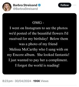 Backlash forced Barbara Streisand to issue a statement Backlash forced Barbara Streisand to issue a statement