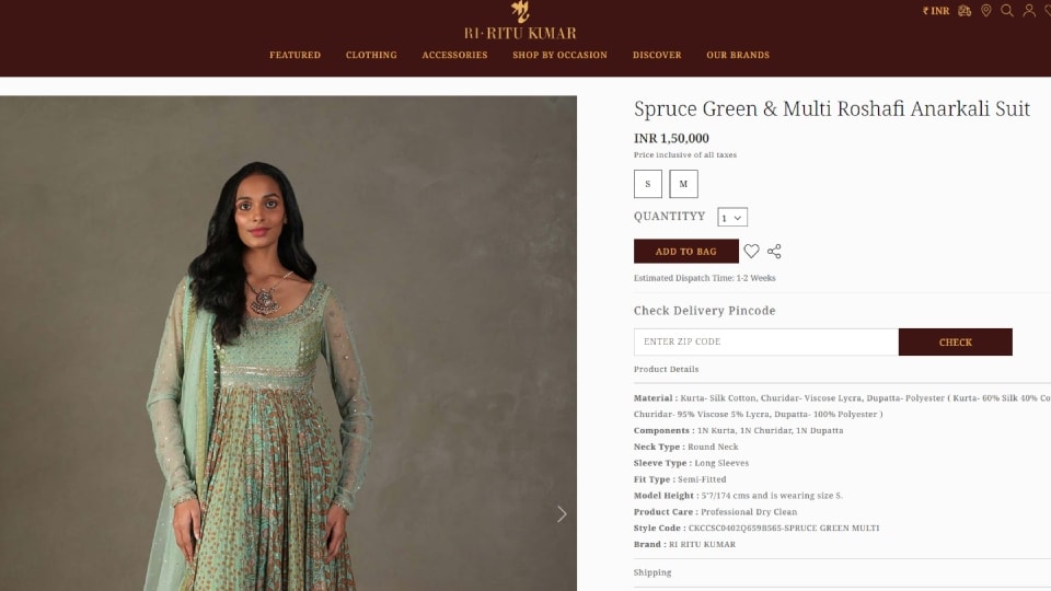 The price of the anarkali Karisma Kapoor wore. (ri.ritukumar.com) The price of the anarkali Karisma Kapoor wore. (ri.ritukumar.com)