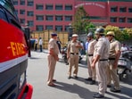 Delhi school bomb threat news: Police and fire department personnel outside Mother Mary's School at Mayur Vihar, in New Delhi on Wednesday