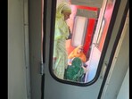 Snapshot of the women occupying the space on the train. 