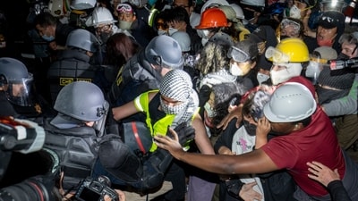 Police advance on pro-Palestinian demonstrators on the UCLA campus Thursday, May 2, 2024, in Los Angeles (AP Photo/Ethan Swope) (AP) Police advance on pro-Palestinian demonstrators on the UCLA campus Thursday, May 2, 2024, in Los Angeles (AP Photo/Ethan Swope) (AP)