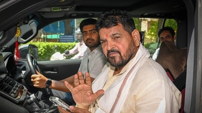 Brij Bhushan Sharan Singh, Ex-WFI chief leaves the Rouse Avenue Court after appearing in an alleged sexual harassment case at DDU Marg in New Delhi on April 18, 2024. (Sanchit Khanna/ Hindustan Times) Brij Bhushan Sharan Singh, Ex-WFI chief leaves the Rouse Avenue Court after appearing in an alleged sexual harassment case at DDU Marg in New Delhi on April 18, 2024. (Sanchit Khanna/ Hindustan Times)