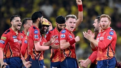 Punjab Kings' captain Sam Curran (3R) celebrates with teammates after the dismissal of Chennai Super Kings' Shivam Dube (AFP) Punjab Kings' captain Sam Curran (3R) celebrates with teammates after the dismissal of Chennai Super Kings' Shivam Dube (AFP)