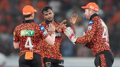 Purple Cap holder T Natarajan and skipper Cummins shared four wickets as SRH staged a late fightback (AP)