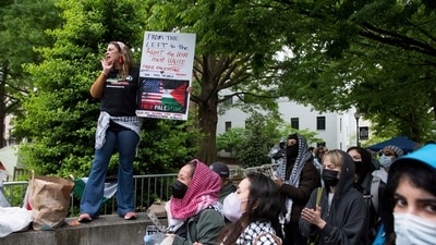 Pro-Palestinian protesters camp out in tents at Columbia University on Saturday, April 27, 2024 in New York.  (AP Photo) (AP)