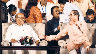 Nationalist Congress Party (SP) chief Sharad Pawar and Shiv Sena (UBT) president Uddhav Thackeray during a rally in Warje on April 30. (HT FILE) Nationalist Congress Party (SP) chief Sharad Pawar and Shiv Sena (UBT) president Uddhav Thackeray during a rally in Warje on April 30. (HT FILE)