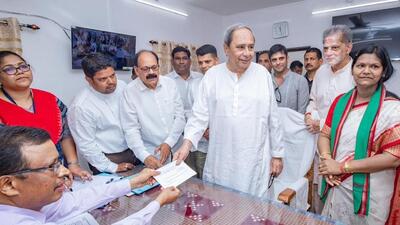 Odisha CM and BJD president Naveen Patnaik files his nomination papers from the Kantabanji Assembly seat (Twitter/@ANI) Odisha CM and BJD president Naveen Patnaik files his nomination papers from the Kantabanji Assembly seat (Twitter/@ANI)
