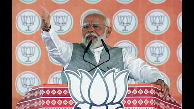 Prime Minister Narendra Modi addresses during a public meeting ahead of the Lok Sabha polls, in Anand on Thursday. (ANI) Prime Minister Narendra Modi addresses during a public meeting ahead of the Lok Sabha polls, in Anand on Thursday. (ANI)