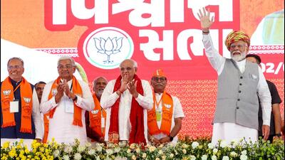 Prime Minister Narendra Modi during a public meeting for the Lok Sabha polls, in Jamnagar on Thursday. (ANI) Prime Minister Narendra Modi during a public meeting for the Lok Sabha polls, in Jamnagar on Thursday. (ANI)